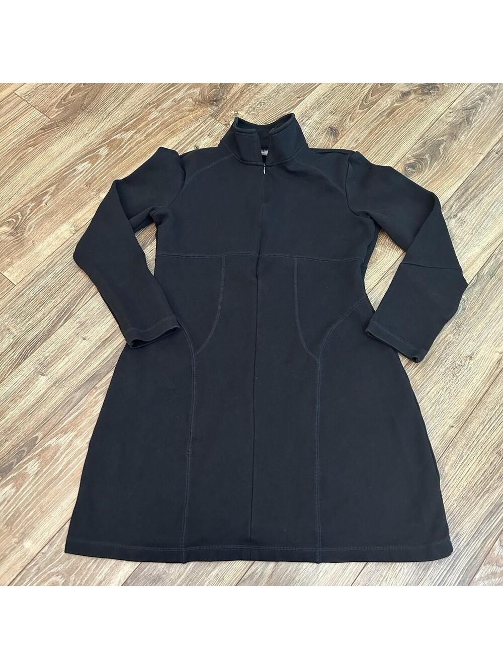 ATHLETA Cassidy Ponte Knit Dress Long Sleeve Scuba 1/2 Zip Black Mock Neck Sz MP